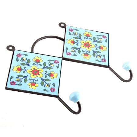 Turquoise And Yellow Tiny Flower Tiles Hooks